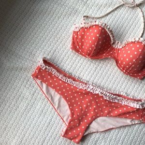 Victoria's Secret Peach Polka Dot Bikini w Ruffles